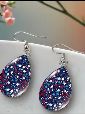 Patriotic Star Teardrop Earrings - Navy Blue & Red